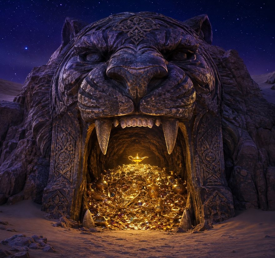 The Cave of Wonders, glowing with treasure